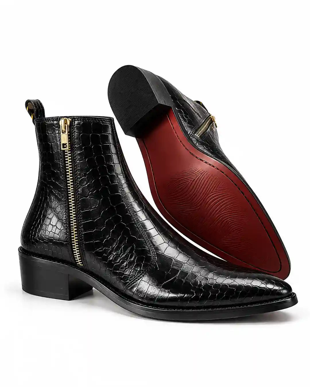 Black Croc-Embossed Zip Chelsea Boots