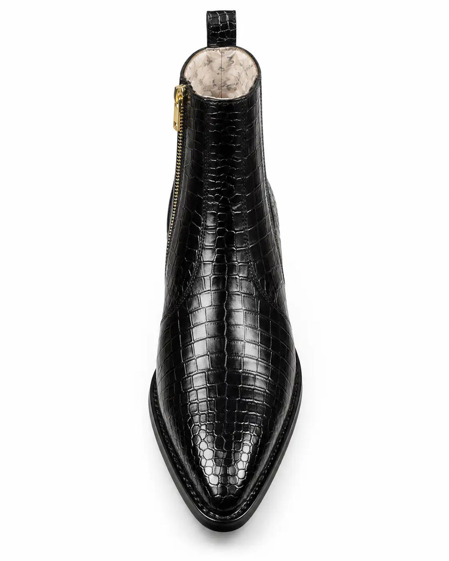 Black Croc-Embossed Zip Chelsea Boots - Desire by Bharat Ahuja