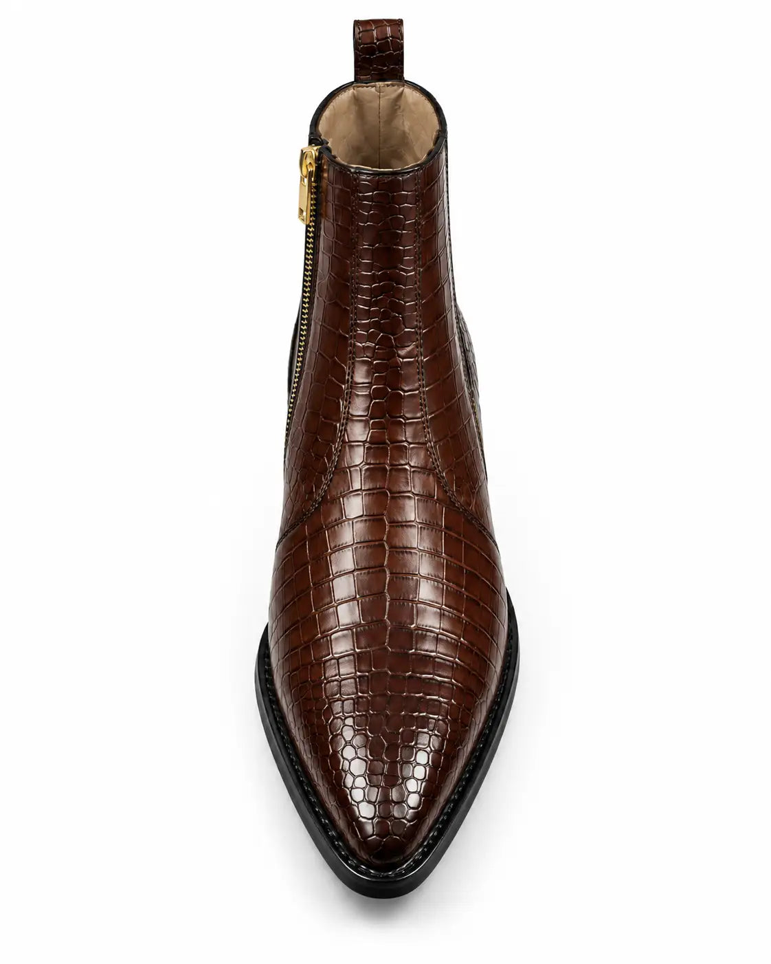 Brown Croc-Embossed Side Zip Boots