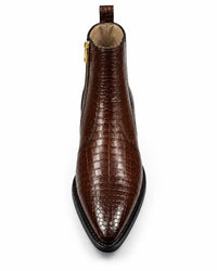 Brown Croc-Embossed Side Zip Boots