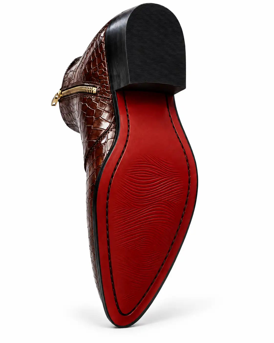 Brown Croc-Embossed Side Zip Boots