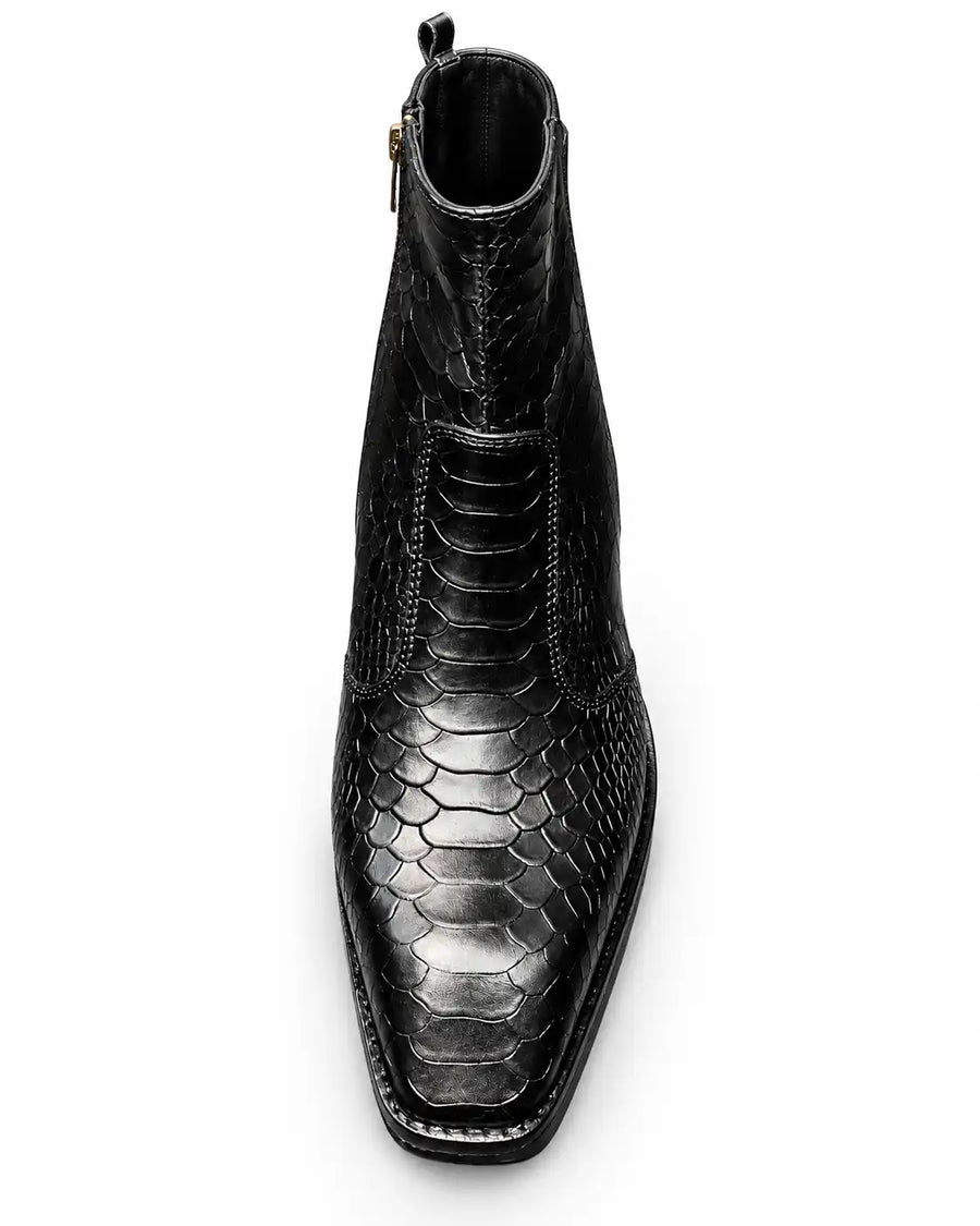 Black Scale-Embossed Side Zip Boots - Desire by Bharat Ahuja