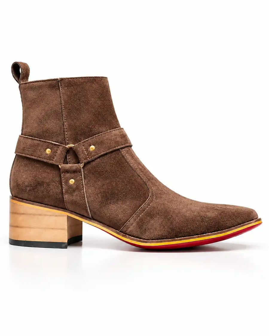 Brown Textured Harness Zip Ankle Boots - Desire by Bharat Ahuja