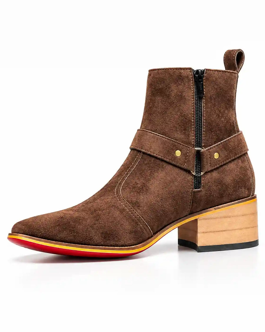 Brown Textured Harness Zip Ankle Boots - Desire by Bharat Ahuja