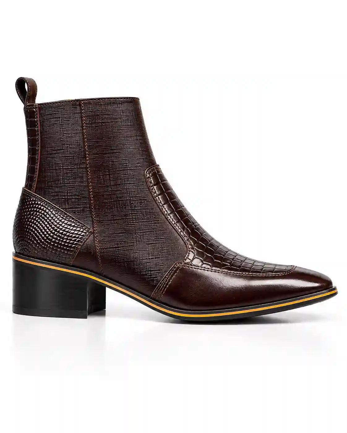 Dark Brown Mixed-Texture Zip Ankle Boots