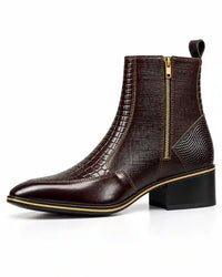 Dark Brown Mixed-Texture Zip Ankle Boots