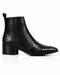 Black Snakeskin-Embossed Zip Ankle Boots