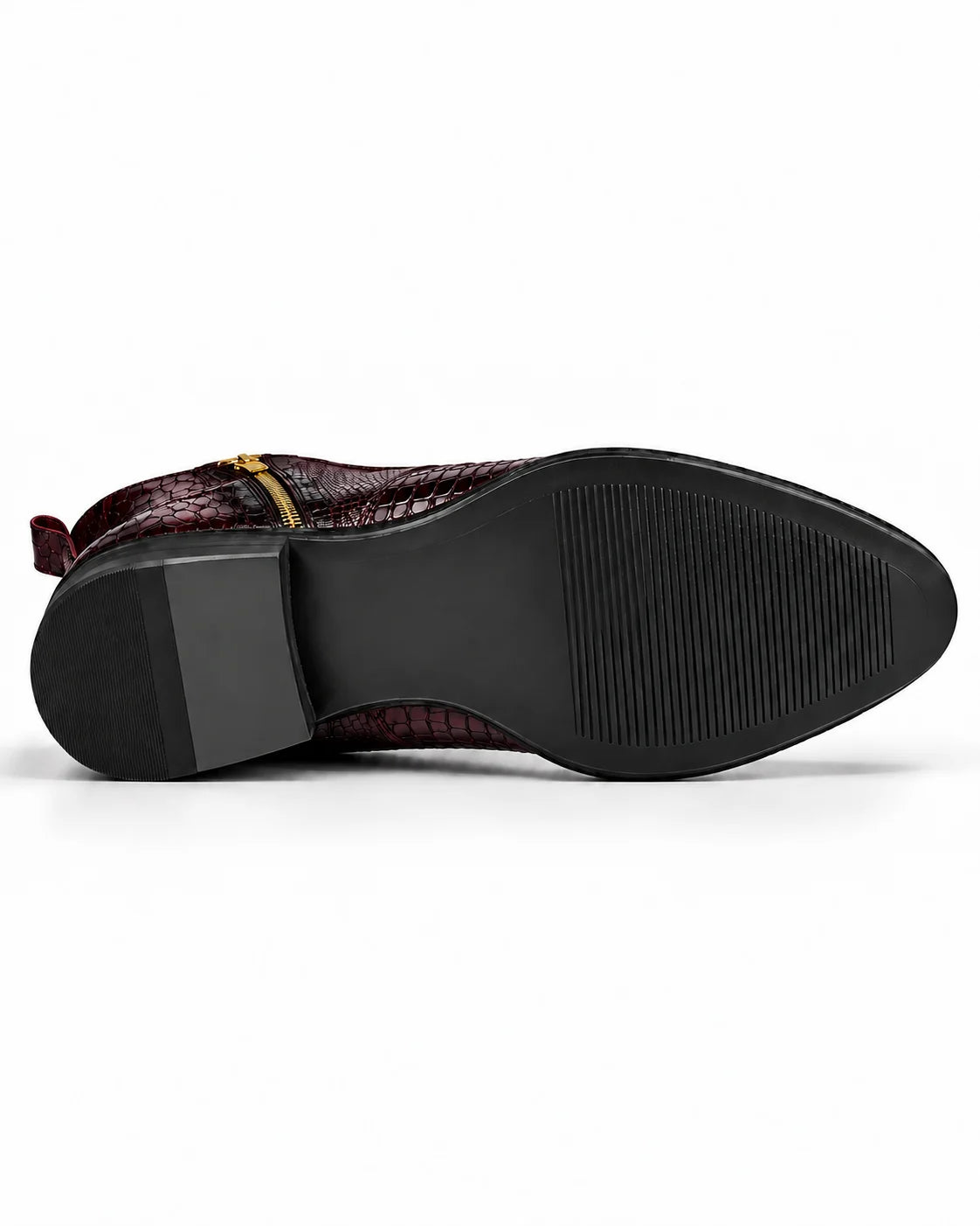 Burgundy Snakeskin-Embossed Zip Ankle Boots