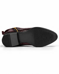 Burgundy Snakeskin-Embossed Zip Ankle Boots