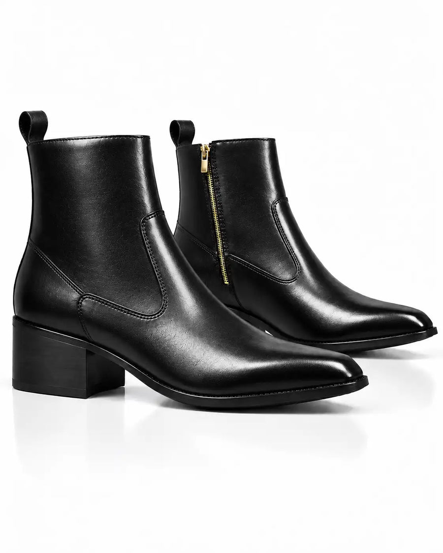 Black Glossy Zip Ankle Boots - Desire by Bharat Ahuja