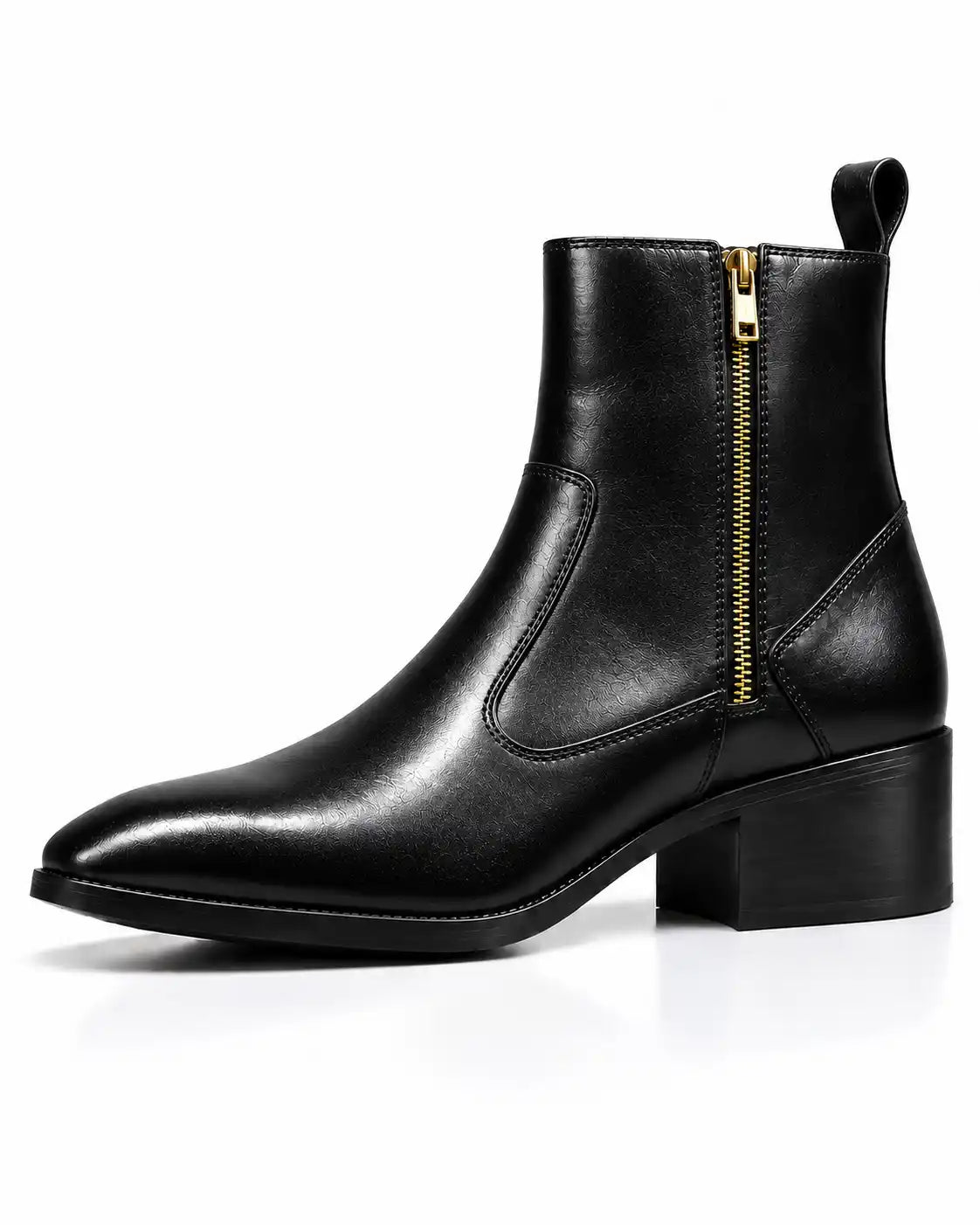 Black Glossy Zip Ankle Boots