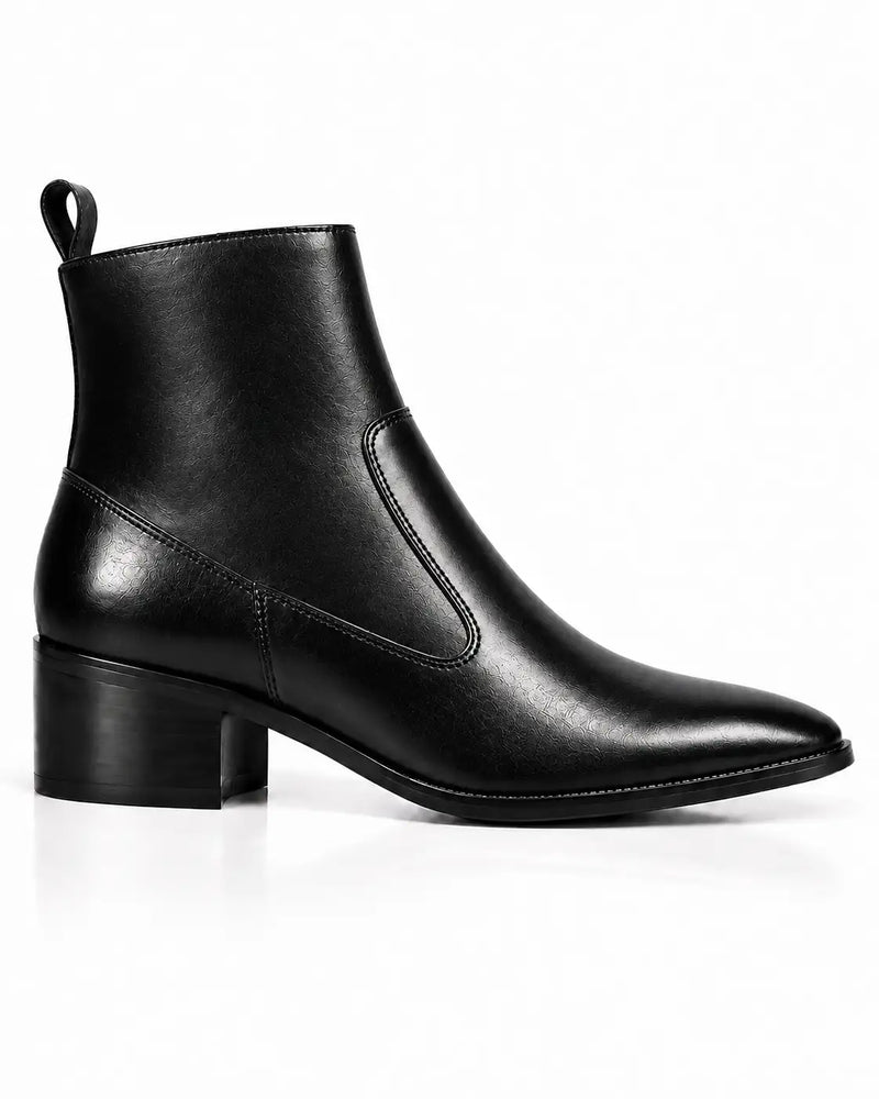 Black Glossy Zip Ankle Boots