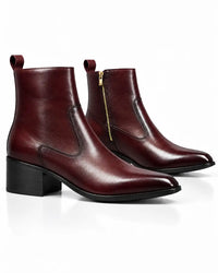 Burgundy Glossy Zip Ankle Boots