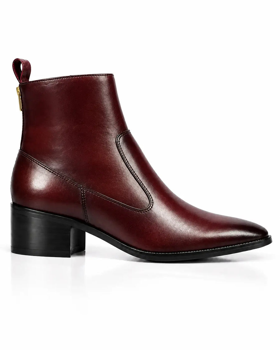 Burgundy Glossy Zip Ankle Boots - Desire by Bharat Ahuja