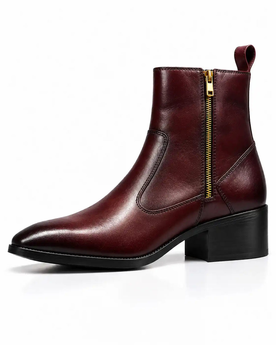 Burgundy Glossy Zip Ankle Boots - Desire by Bharat Ahuja
