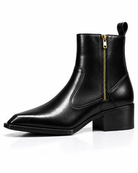 Black Square-Toe Zip Ankle Boots