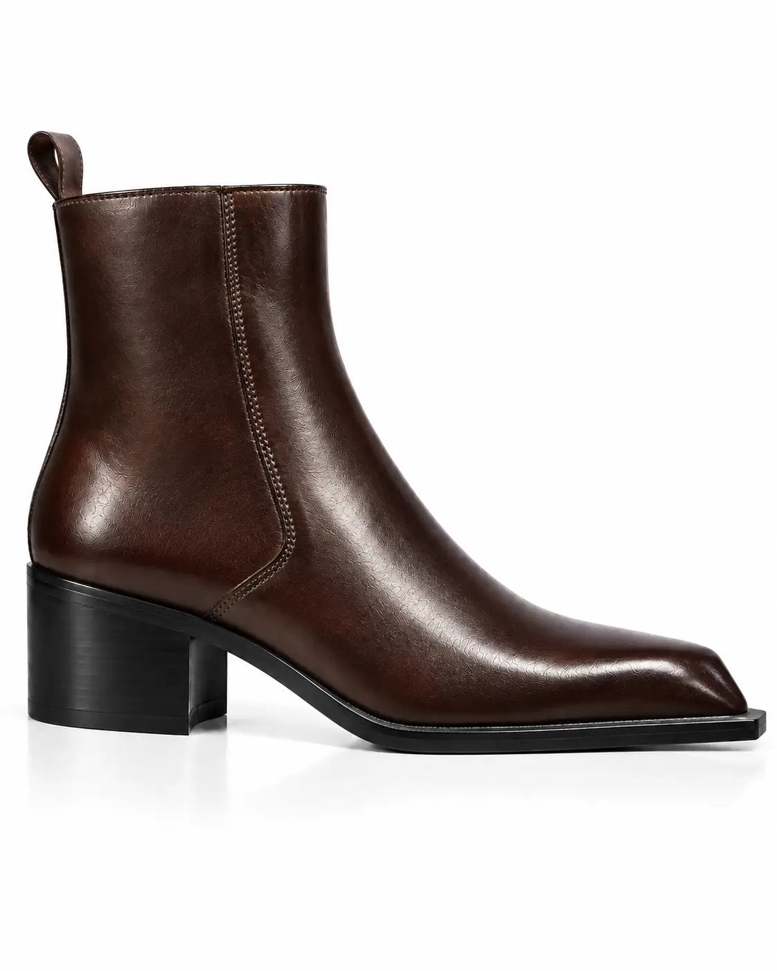 Dark Brown Square-Toe Zip Ankle Boots