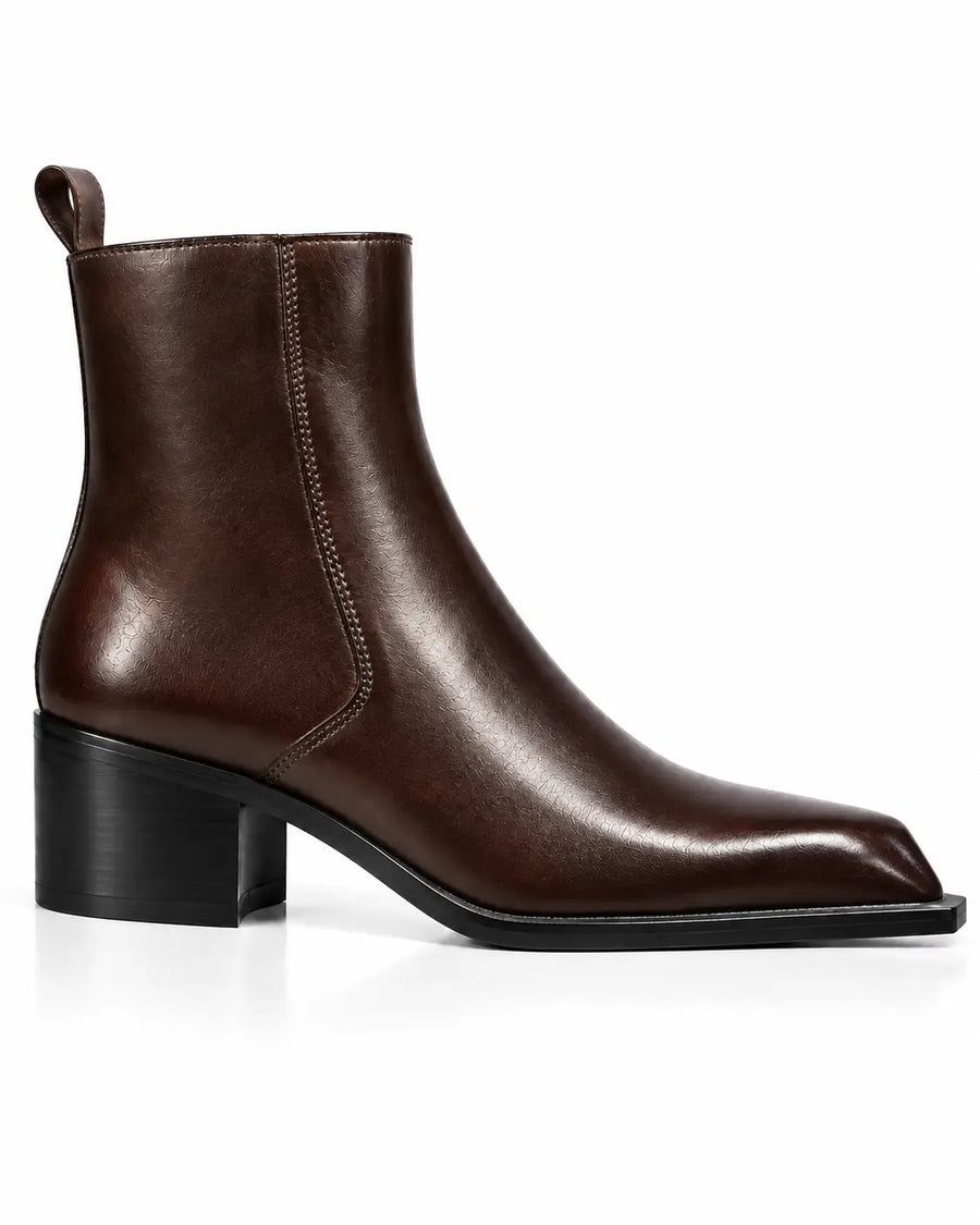 Dark Brown Square-Toe Zip Ankle Boots - Desire by Bharat Ahuja