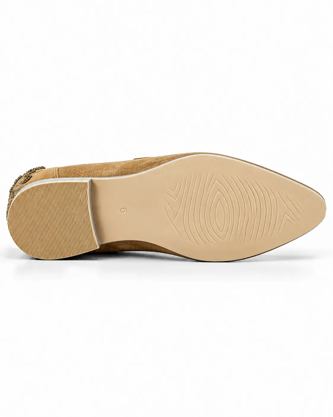 Tan Suede Embellished Pointed-Toe Loafers