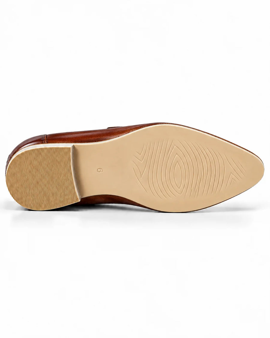 Cognac Brown Embellished Leather Loafers - Desire by Bharat Ahuja
