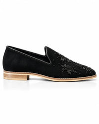 Black Beaded Embellished Suede Loafers