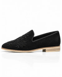 Black Beaded Embellished Suede Loafers