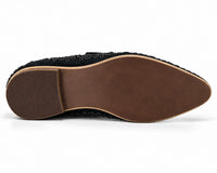Black Beaded Floral Suede Loafers