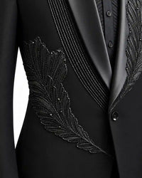 Black Feather Embellished Shawl Collar Tuxedo