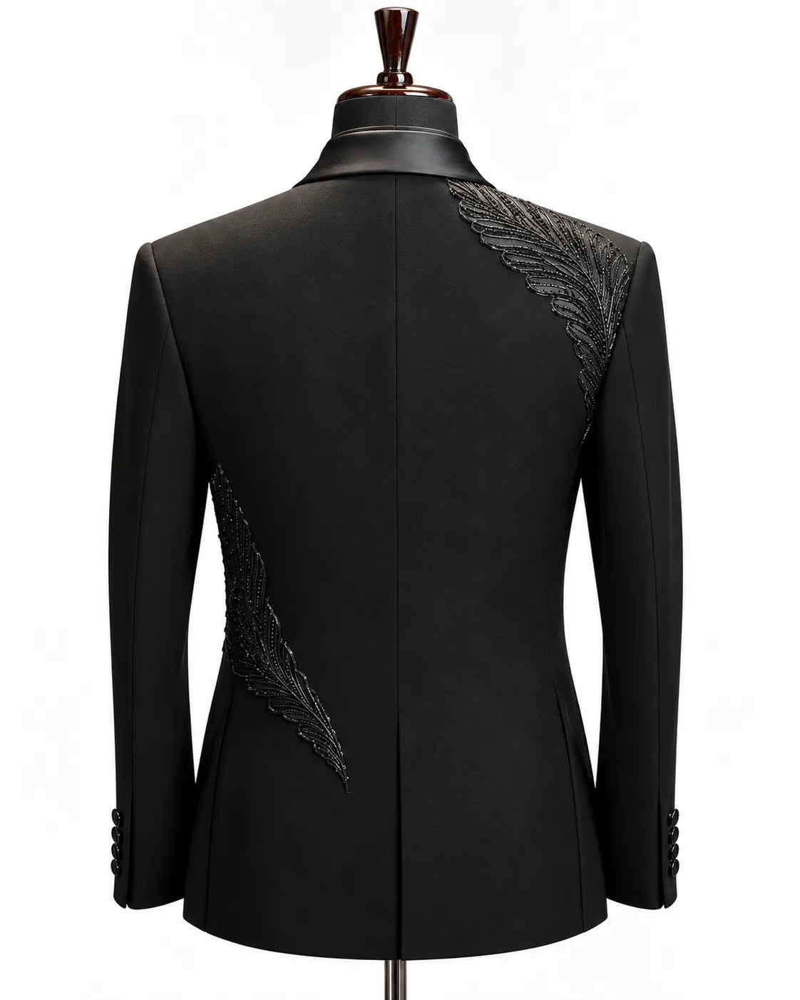 Black Feather Embellished Shawl Collar Tuxedo