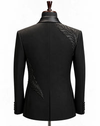 Black Feather Embellished Shawl Collar Tuxedo