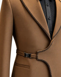 Camel Brown Beaded Edge Asymmetric Tuxedo