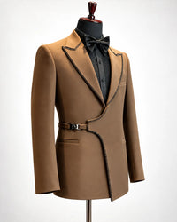 Camel Brown Beaded Edge Asymmetric Tuxedo