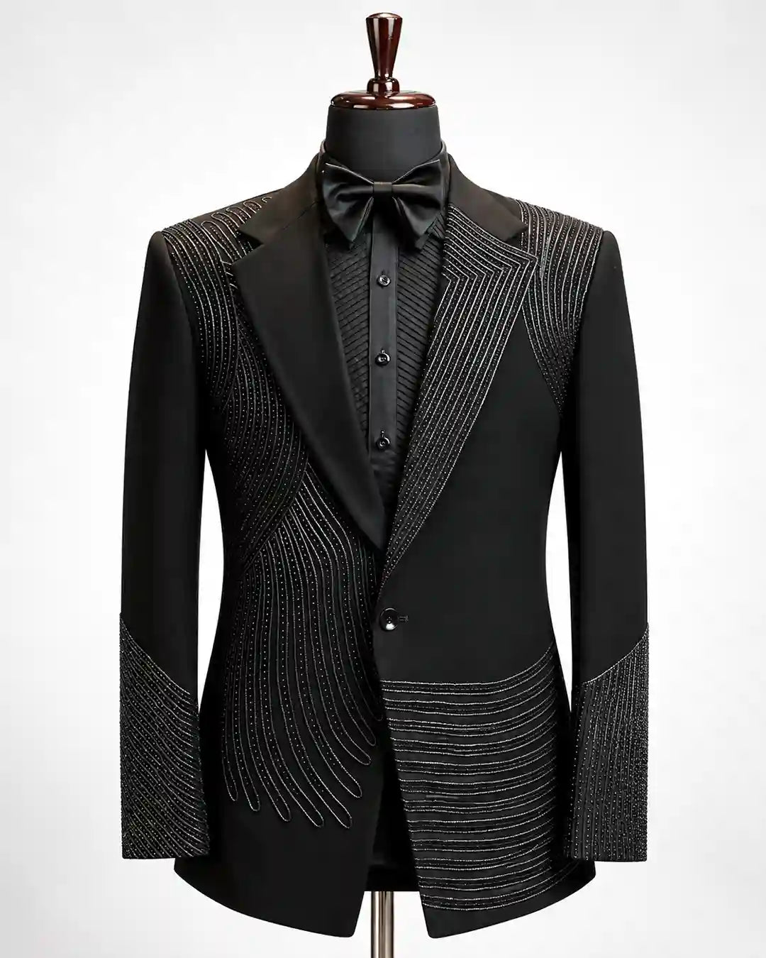 Black Linear Beaded Asymmetric Tuxedo