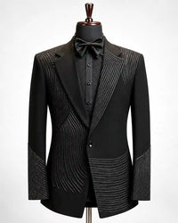 Black Linear Beaded Asymmetric Tuxedo