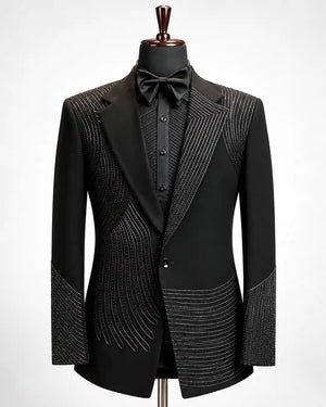 Black Linear Beaded Asymmetric Tuxedo