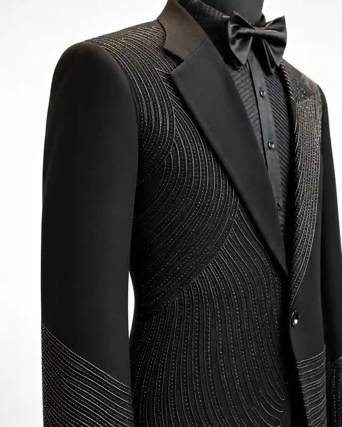 Black Linear Beaded Asymmetric Tuxedo
