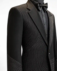 Black Linear Beaded Asymmetric Tuxedo