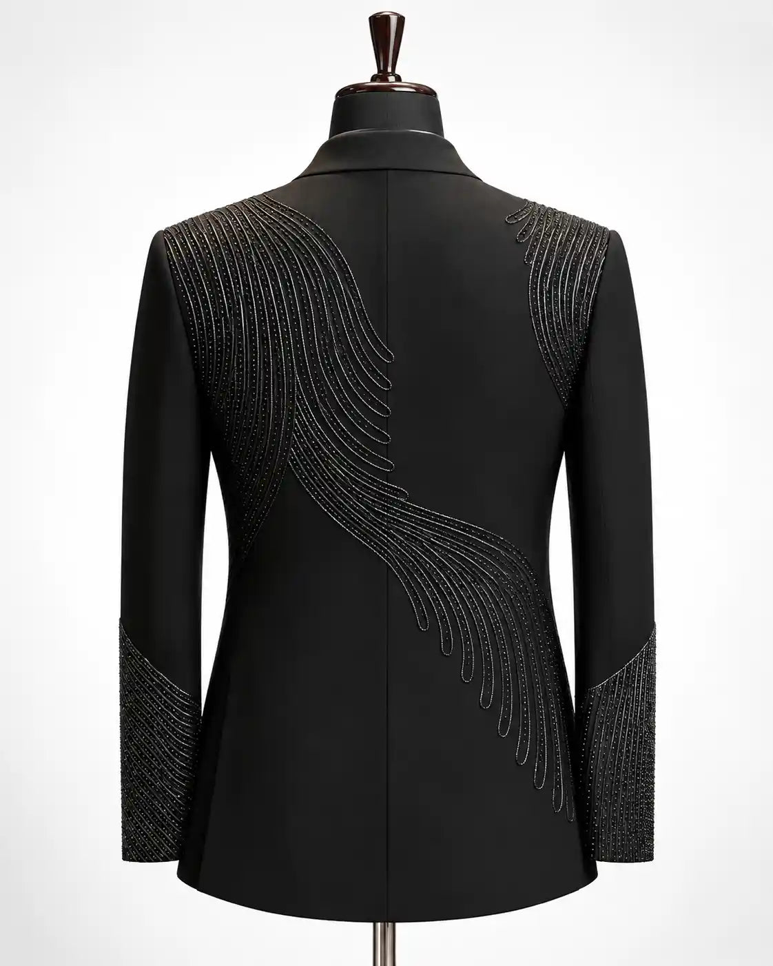 Black Linear Beaded Asymmetric Tuxedo