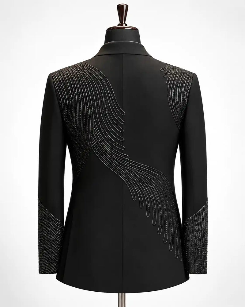 Black Linear Beaded Asymmetric Tuxedo