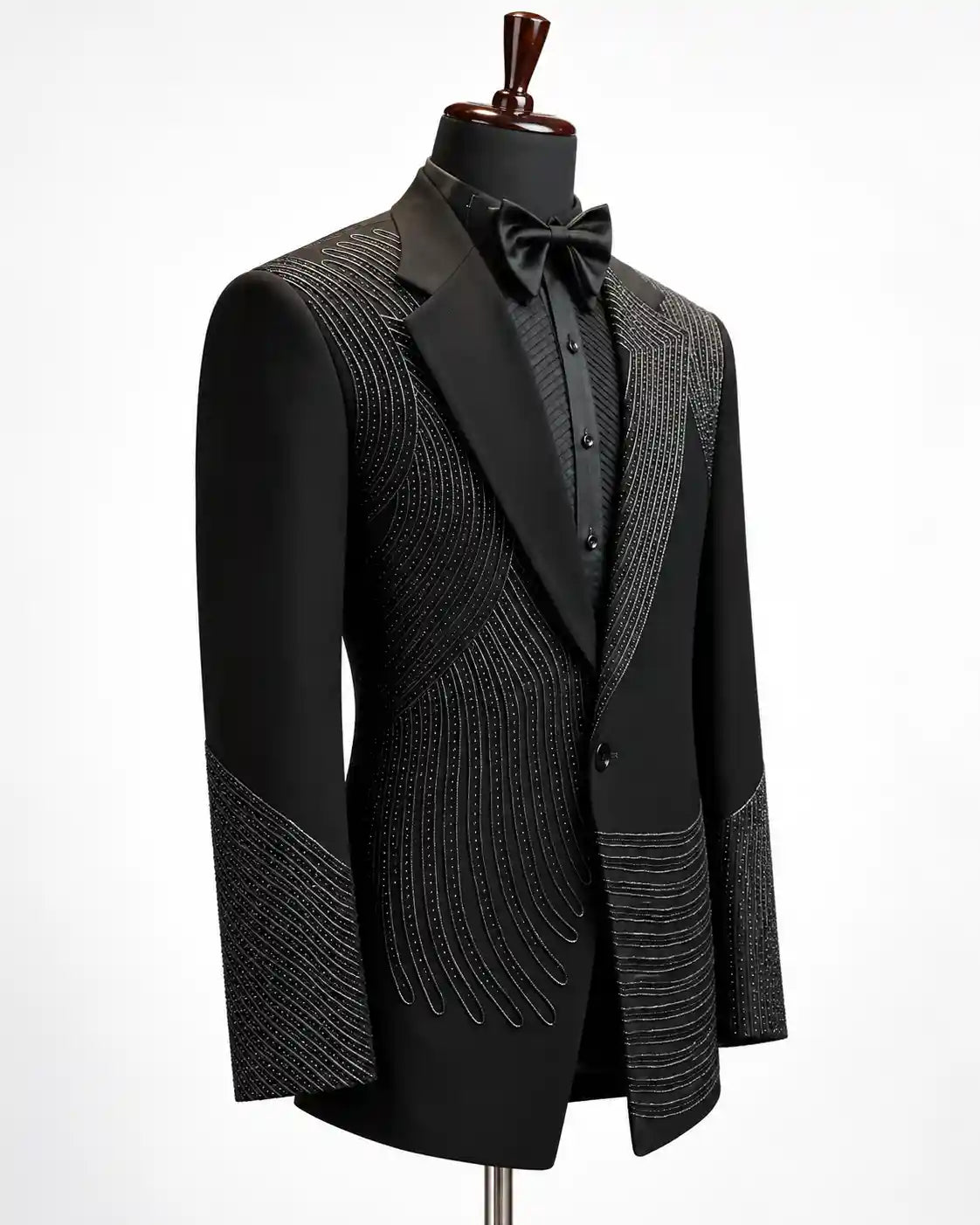 Black Linear Beaded Asymmetric Tuxedo