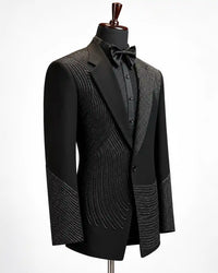 Black Linear Beaded Asymmetric Tuxedo