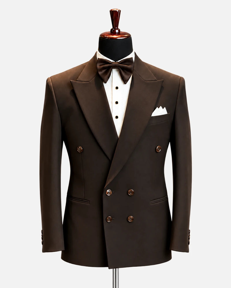 Chocolate Brown Double-Breasted Peak Lapel Tuxedo
