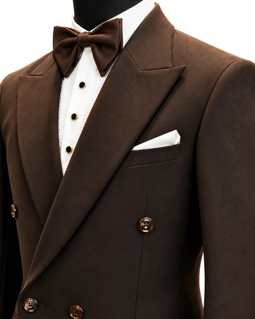 Chocolate Brown Double-Breasted Peak Lapel Tuxedo