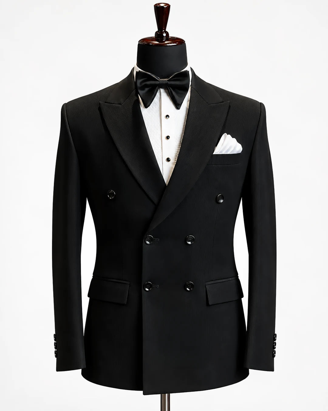 Classic Black Double-Breasted Peak Lapel Tuxedo