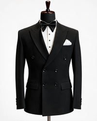 Classic Black Double-Breasted Peak Lapel Tuxedo