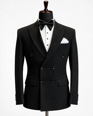 Classic Black Double-Breasted Peak Lapel Tuxedo