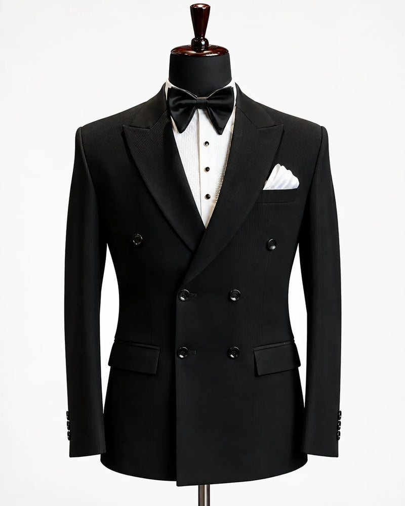 Classic Black Double-Breasted Peak Lapel Tuxedo