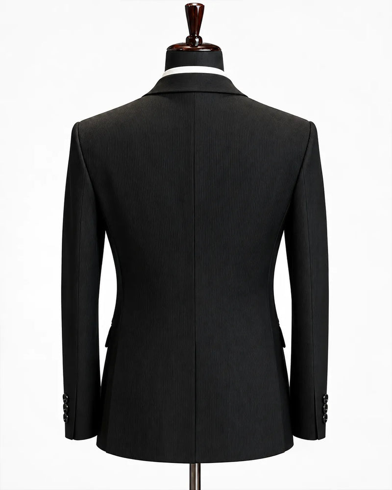 Classic Black Double-Breasted Peak Lapel Tuxedo