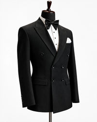 Classic Black Double-Breasted Peak Lapel Tuxedo