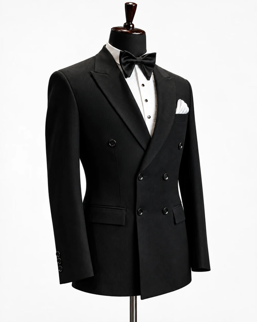 Classic Black Double-Breasted Peak Lapel Tuxedo - Desire by Bharat Ahuja